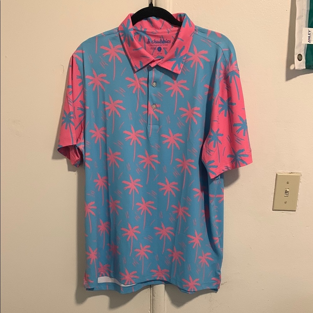 ⚡️Chubbies Men's Blue and Pink Palm Tree performance polo!